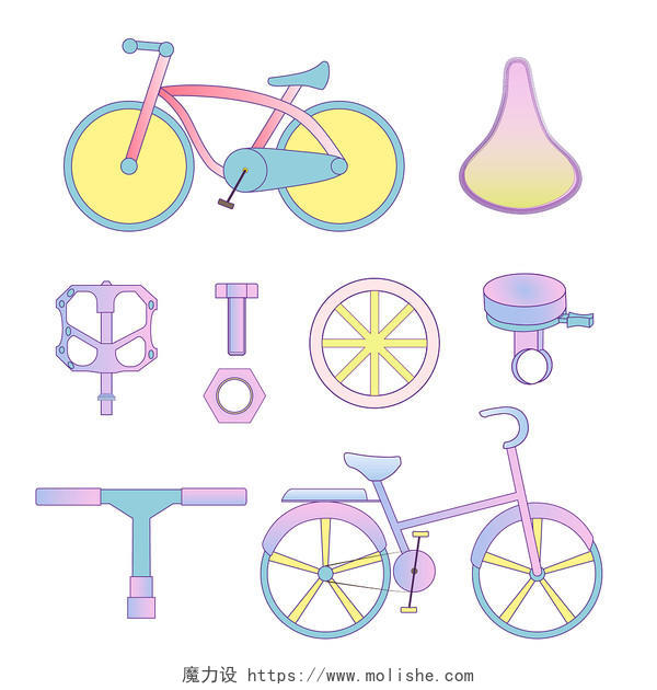 自行车自行车与其它元素的组合零件拆解PNG素材自行车骑自行车